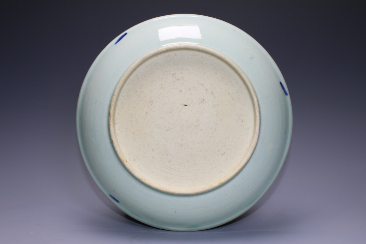 古玩陶瓷清中期·青花釉里紅鯉魚躍龍門盤真品鑒賞圖