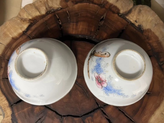 古玩陶瓷民國粉彩花蝶紋茶碗拍賣，當前價格350元