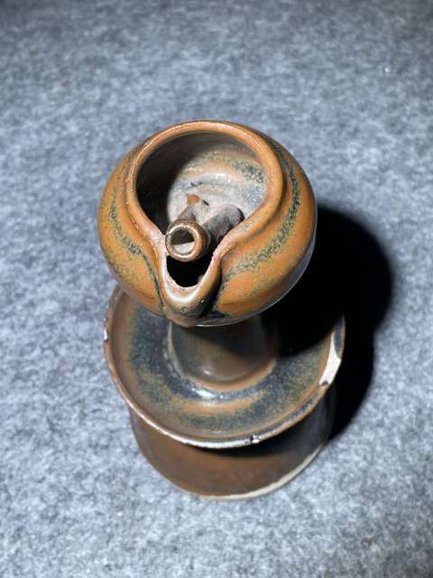 古玩陶瓷磁州窯窯變黑釉高足油燈拍賣，當前價格1600元
