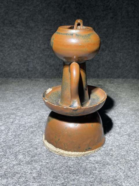 古玩陶瓷磁州窯窯變黑釉高足油燈拍賣，當前價格1600元