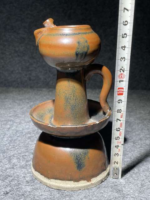 古玩陶瓷磁州窯窯變黑釉高足油燈拍賣，當前價格1600元