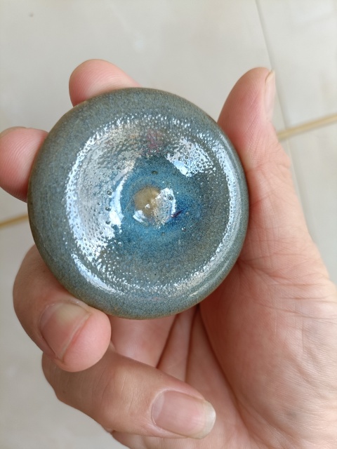 古玩陶瓷五大名窯宋元鈞窯天藍釉紅斑蓋件拍賣,當前價格1980元