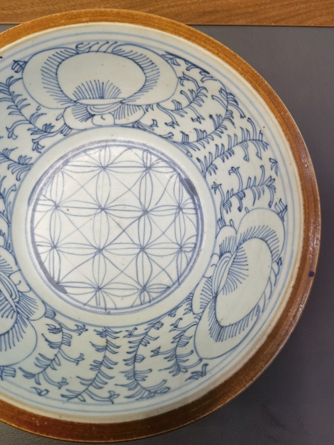 古玩陶瓷清中晚·外紫金釉內(nèi)青花花卉紋凈手盆真品鑒賞圖