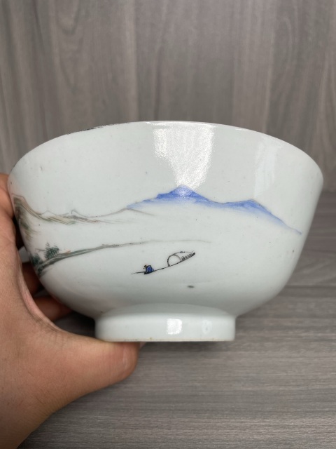 古玩陶瓷民國 定燒器 淺絳彩山水人物風(fēng)景紋碗拍賣,當(dāng)前價(jià)格1500元