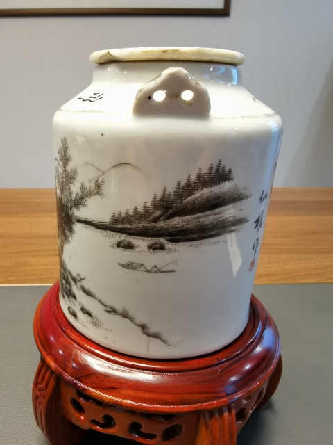 古玩陶瓷賀龍元帥定燒瓷仙搓大名家墨彩提梁壺拍賣，當前價格4500元