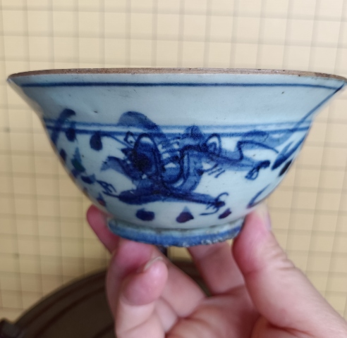 古玩陶瓷清康熙.夔龍鳳紋青花碗拍賣，當前價格496元