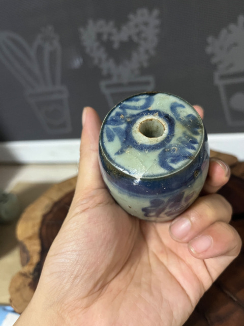 古玩陶瓷晚清青花福字燭臺拍賣，當前價格599元