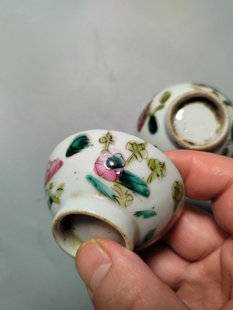 古玩陶瓷清末民初. (一對)粉彩四季花卉紋杯拍賣,當前價格158元