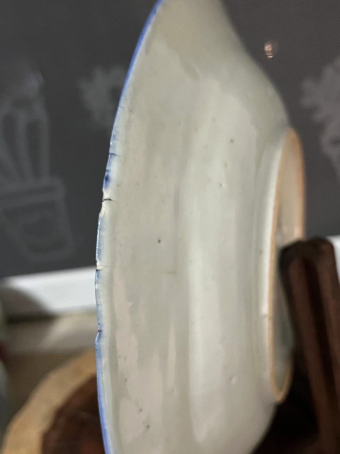 古玩陶瓷清中期樓臺亭閣山水紋青花盤拍賣，當前價格450元