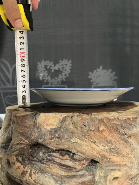 古玩陶瓷清中期樓臺亭閣山水紋青花盤拍賣，當前價格450元