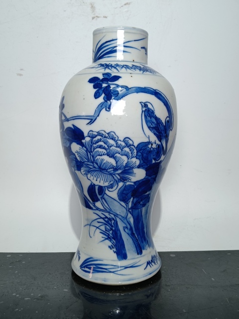 古玩陶瓷晚清青花花鳥紋雞腿瓶拍賣,當前價格4500元