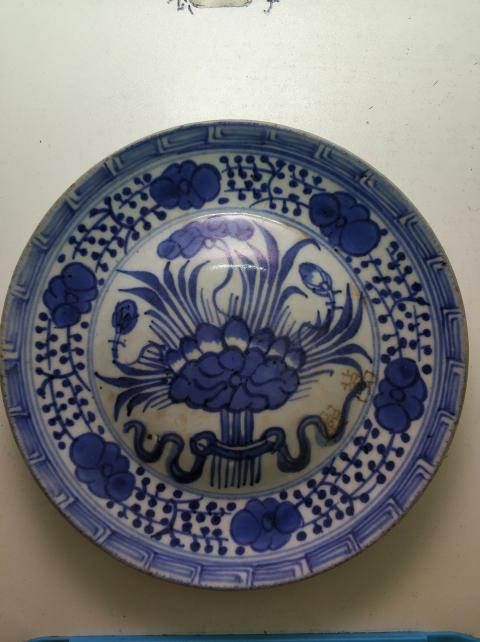 古玩陶瓷青花一束蓮紋盤拍賣，當前價格4500元