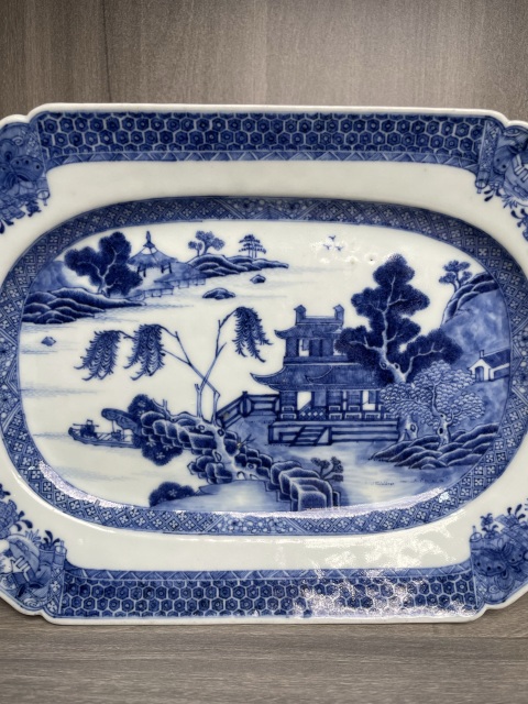 古玩陶瓷清乾隆 極品細路青花亭臺樓閣山水高士圖八方盤拍賣,當前價格2800元