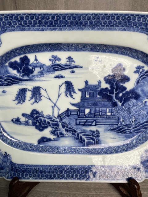 古玩陶瓷清乾隆 極品細路青花亭臺樓閣山水高士圖八方盤拍賣,當前價格2800元