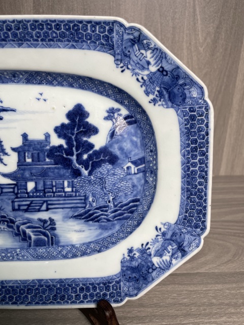 古玩陶瓷清乾隆 極品細路青花亭臺樓閣山水高士圖八方盤拍賣,當前價格2800元