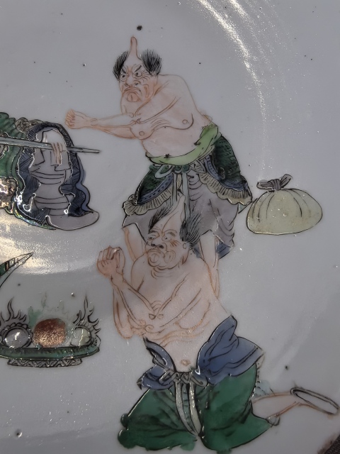 古玩陶瓷清晚期五彩鐘馗捉鬼大盤（罕見五毒盤）拍賣，當前價格68888元