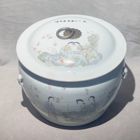 古玩陶瓷民國(guó)名家 余遠(yuǎn)生 粉彩仕女人物紋粥罐拍賣(mài)，當(dāng)前價(jià)格1280元