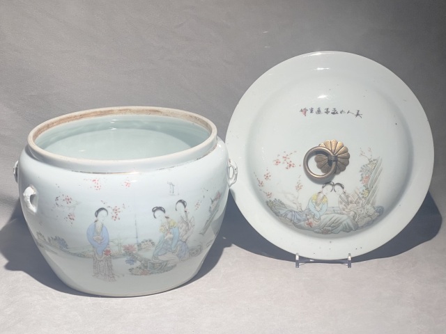 古玩陶瓷民國(guó)名家 余遠(yuǎn)生 粉彩仕女人物紋粥罐拍賣(mài)，當(dāng)前價(jià)格1280元