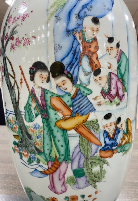 古玩陶瓷粉彩七子圖雙耳大瓶拍賣，當前價格16000元