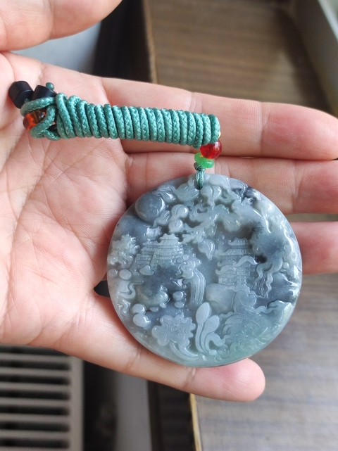 古玩玉器翡翠雕刻山水牌拍賣,當前價格180元
