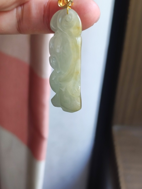 古玩玉器天然翡翠雕“靈芝如意”掛件拍賣，當前價格3600元