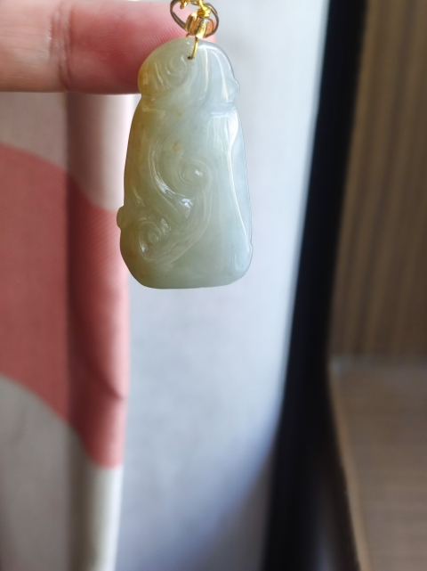 古玩玉器天然翡翠雕“靈芝如意”掛件拍賣，當前價格3600元