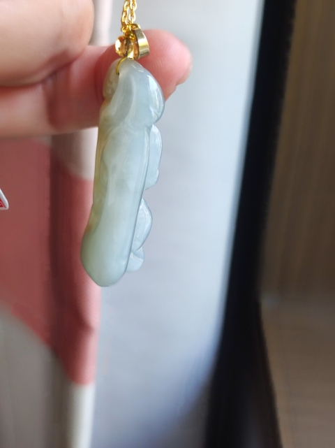 古玩玉器天然翡翠雕“靈芝如意”掛件拍賣，當前價格3600元