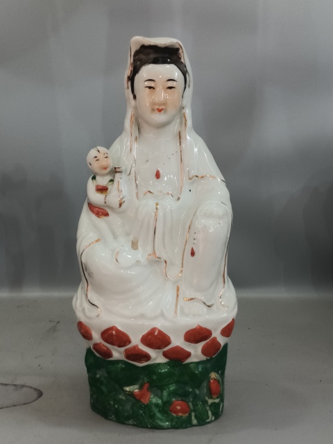古玩陶瓷白釉粉彩觀音菩薩造像拍賣，當前價格1999元
