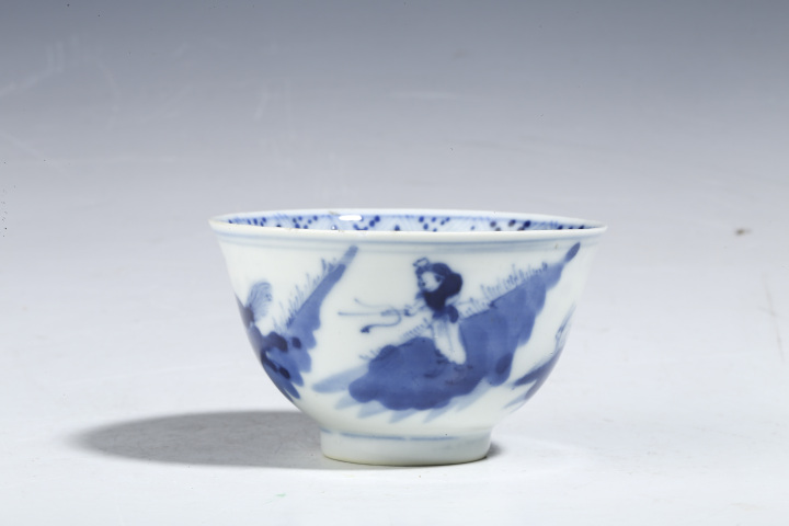 古玩陶瓷晚清·青花狩獵圖杯拍賣，當前價格1800元
