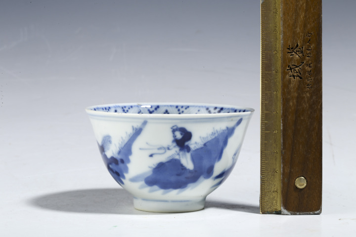 古玩陶瓷晚清·青花狩獵圖杯拍賣，當前價格1800元