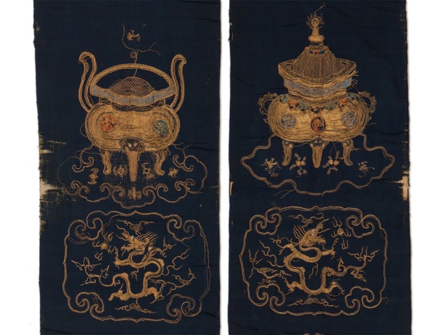 古玩雜項刺繡椅披真品鑒賞圖