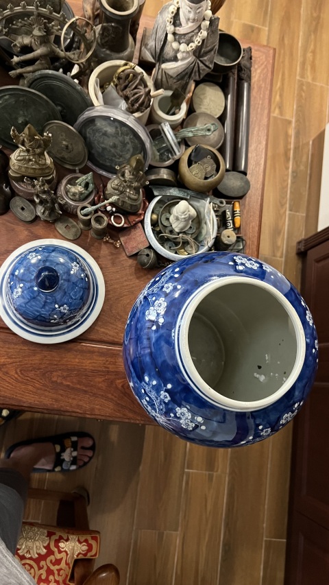 古玩陶瓷青花留白梅花松鶴將軍罐拍賣,當前價格980元