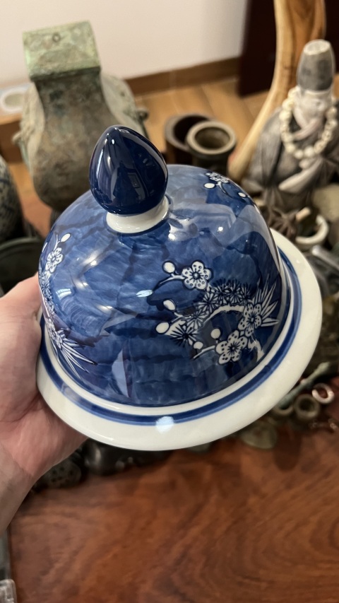 古玩陶瓷青花留白梅花松鶴將軍罐拍賣,當前價格980元
