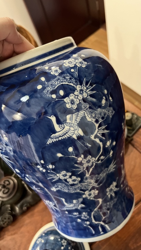 古玩陶瓷青花留白梅花松鶴將軍罐拍賣,當前價格980元