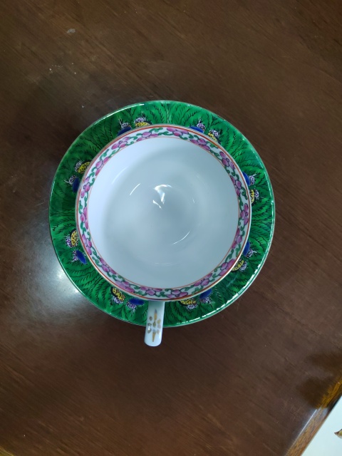古玩陶瓷廣彩白菜紋杯碟拍賣，當前價格518元