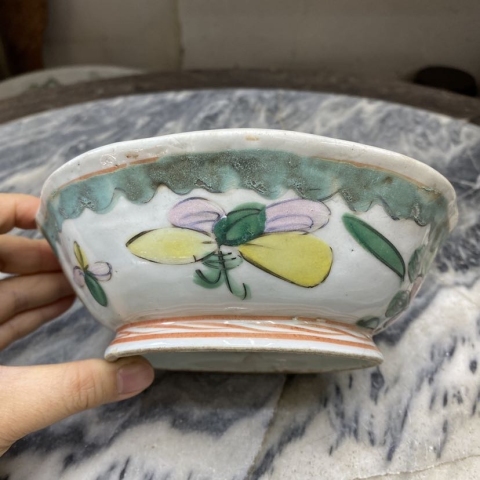 古玩陶瓷清末民初.花蝶紋粉彩碗拍賣,當前價格80元