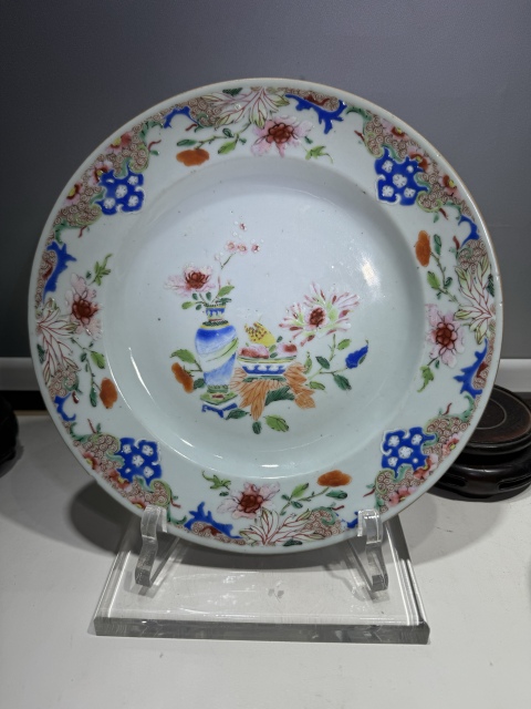 古玩陶瓷粉彩花卉紋折沿盤拍賣，當前價格1500元
