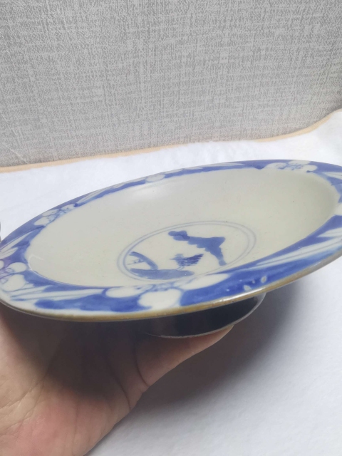 古玩陶瓷外紫金釉內青花山水人物紋折沿碗拍賣,當前價格999元