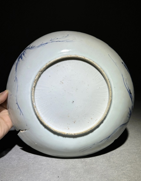 古玩陶瓷明代晚期人物紋青花盤拍賣，當前價格7500元