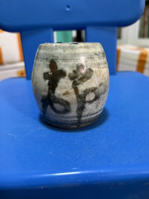古玩陶瓷晚清青花吉語紋鼓形燭臺拍賣，當前價格666元