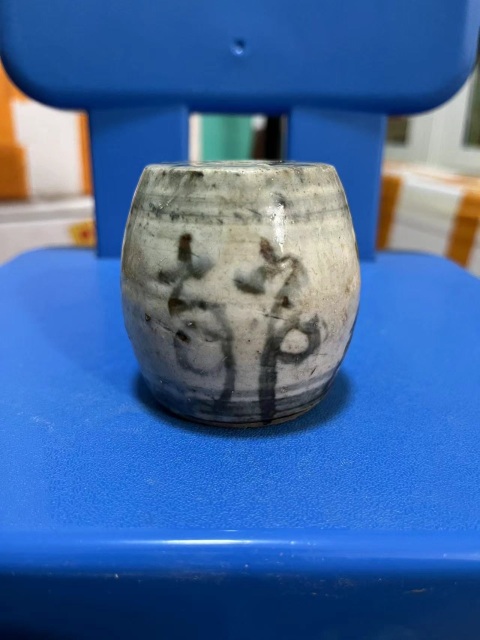 古玩陶瓷晚清青花吉語紋鼓形燭臺拍賣，當前價格666元