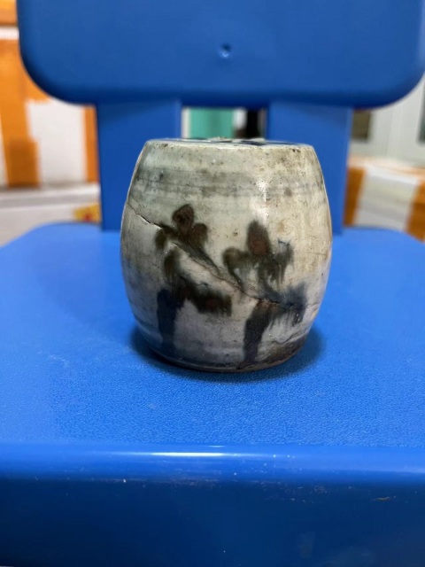 古玩陶瓷晚清青花吉語紋鼓形燭臺拍賣，當前價格666元