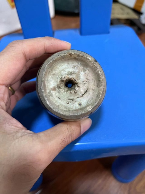 古玩陶瓷晚清青花吉語紋鼓形燭臺拍賣，當前價格666元