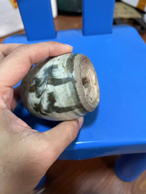 古玩陶瓷晚清青花吉語紋鼓形燭臺拍賣，當前價格666元