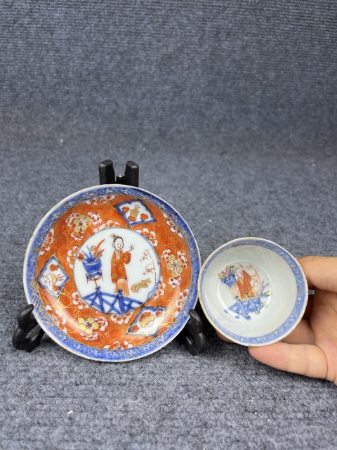古玩陶瓷青花礬紅人物杯盤拍賣,當前價格2388元
