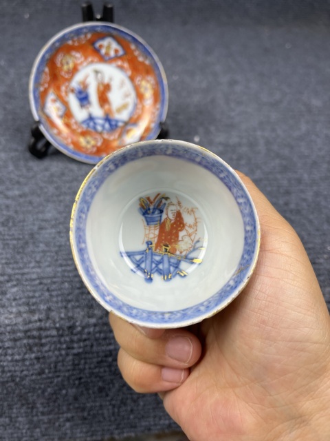 古玩陶瓷青花礬紅人物杯盤拍賣,當前價格2388元