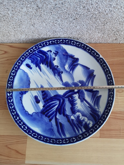 古玩陶瓷山水紋青花盤拍賣，當前價格550元