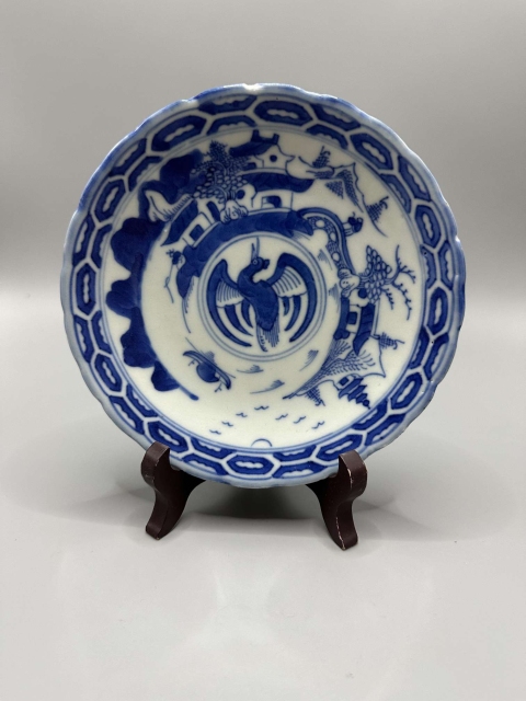 古玩陶瓷清乾隆青花山水樓臺(tái)團(tuán)鶴紋賞盤(pán)拍賣(mài),當(dāng)前價(jià)格998元