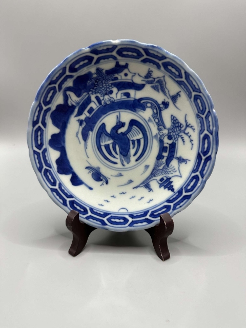 古玩陶瓷清乾隆青花山水樓臺(tái)團(tuán)鶴紋賞盤(pán)拍賣(mài),當(dāng)前價(jià)格998元
