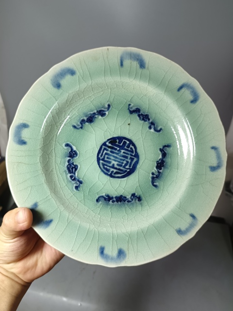 古玩陶瓷清代中期五福同壽大盤拍賣,當(dāng)前價(jià)格800元